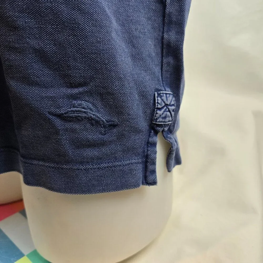Tommy Bahama Polo Shirt Mens Large Blue Cotton Pocket Casual Solid Preppy Fading - Picture 6 of 9